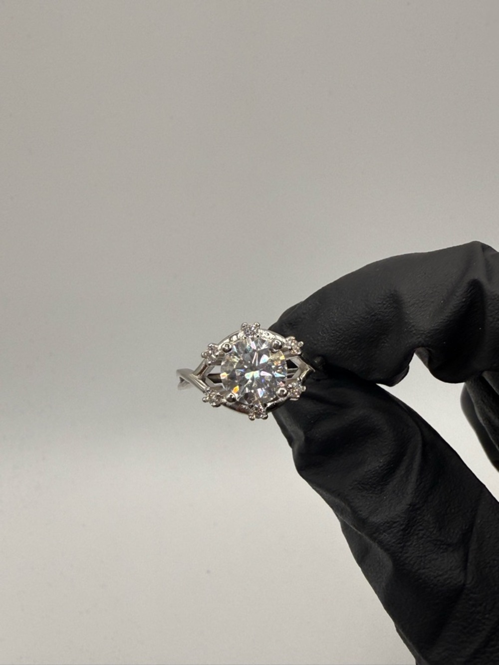 2CT Moissanite Halo Engagement Ring 925 Silver Baguette Accents Vintage Style